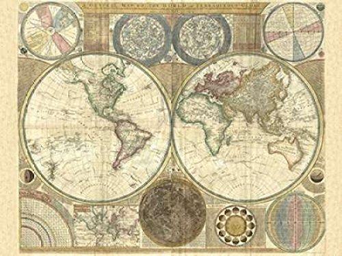 Double hemisphere map of the world 1794 Poster Print by Samuel Dunn (22 x 28)