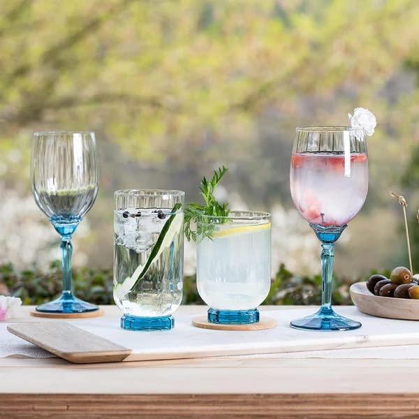 Lucent Blue Glass Double Old Fashioned Tumblers, Set of 4
