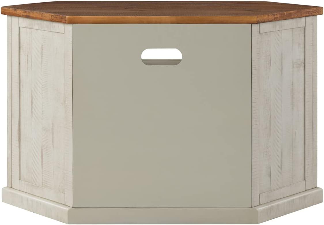 Martin Svensson Home Rustic Corner TV Stand for TVs up to 55", Antique White and Honey