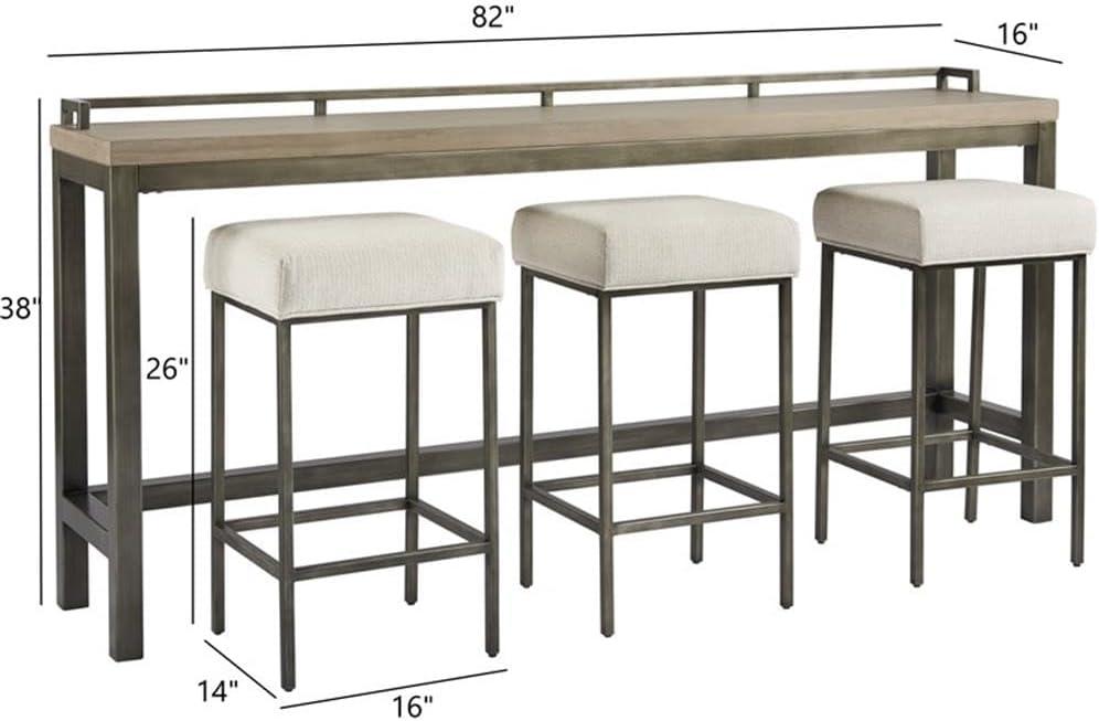 Greystone Gray Metal Frame Dining Table with Beige Upholstered Stools