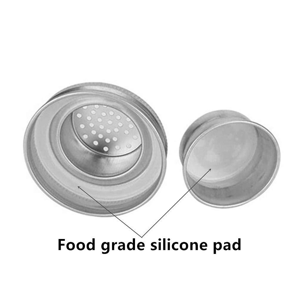 4 Pack Mason Jar Shaker Lids Stainless Steel with Silicone Seals for Spices Dredge Flour Sugar Salt Peppers and Any REGULAR MOUTH Canning Lid