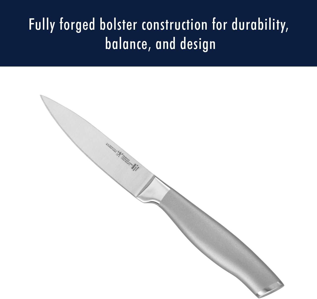Henckels Modernist 14-pc Self-Sharpening Knife Set with Block, Chef Knife, Paring Knife, Bread Knife, Steak Knife, Dark Brown, Stainless Steel, Walnut