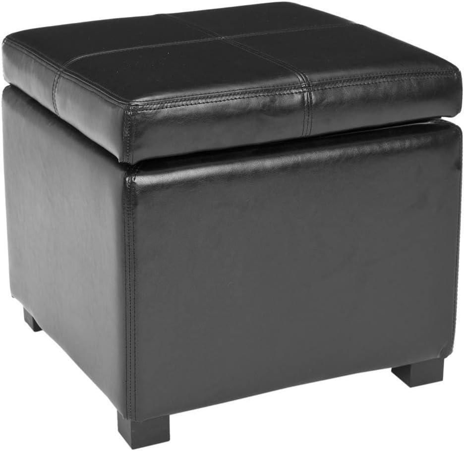 White Bi-Cast Leather Storage Ottoman with Birchwood Frame