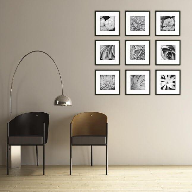 Gallery Perfect Gallery Perfect 12" x 12" Hanging Wall Wood Matted Picture Frame Kit - 9 Piece Set