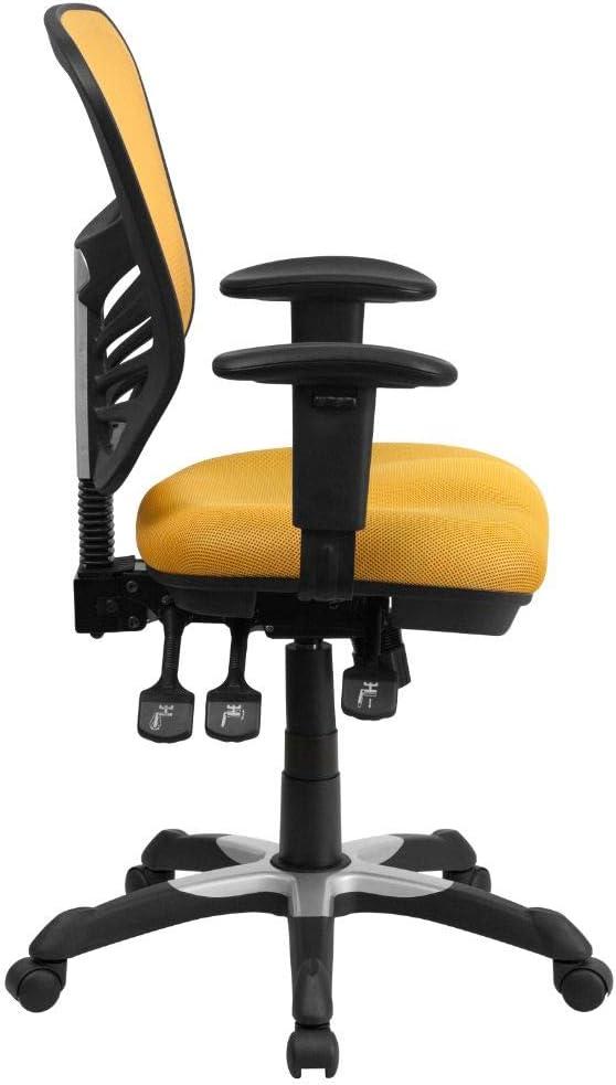 ErgoFlex Mid-Back Yellow-Orange Mesh Executive Swivel Chair with Adjustable Arms