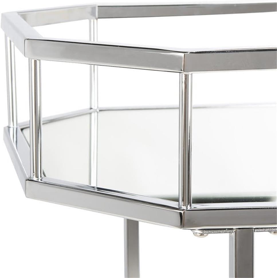 Silva 2 Tier Octagon Bar Cart - BCT8004B - Chrome/Mirror - Safavieh
