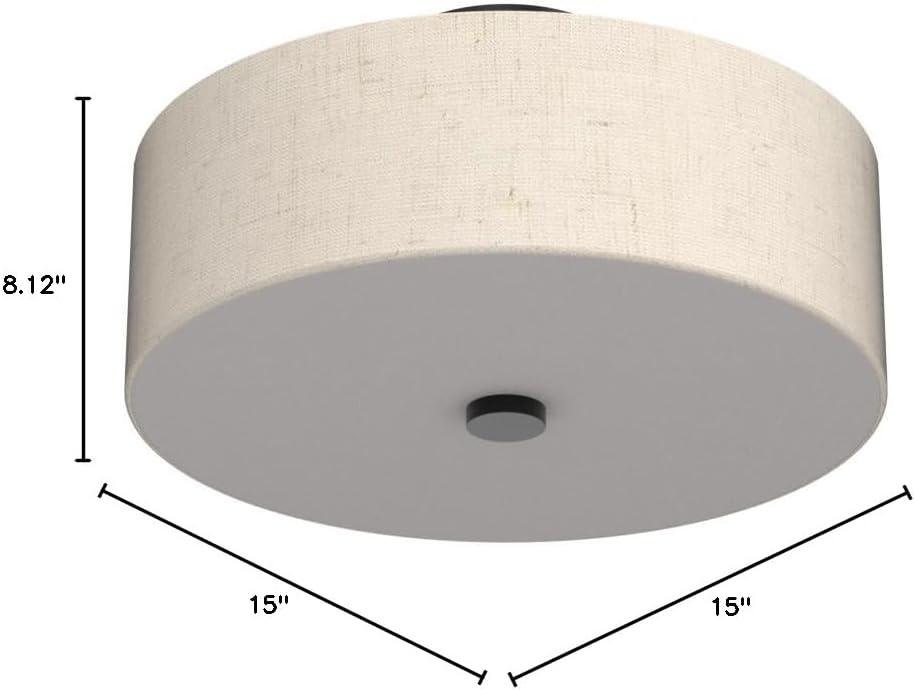 Meridian 3-Light English Bronze Semi Flush Mount with Oatmeal Fabric Shade