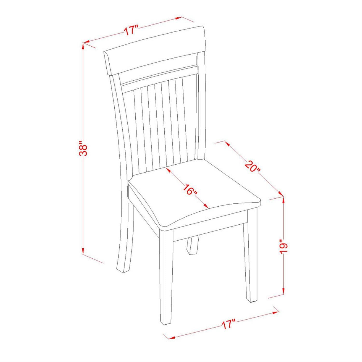 East West Furniture, Capri slat back Chair for dining room with Leather Upholstered Seat , Set of 2