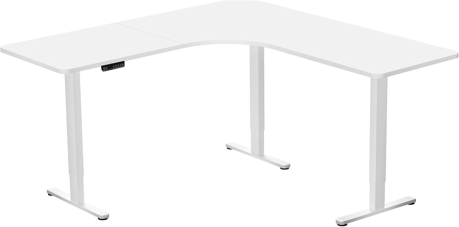 VIVO White Electric 71" x 71" Curved Corner Stand Up Desk