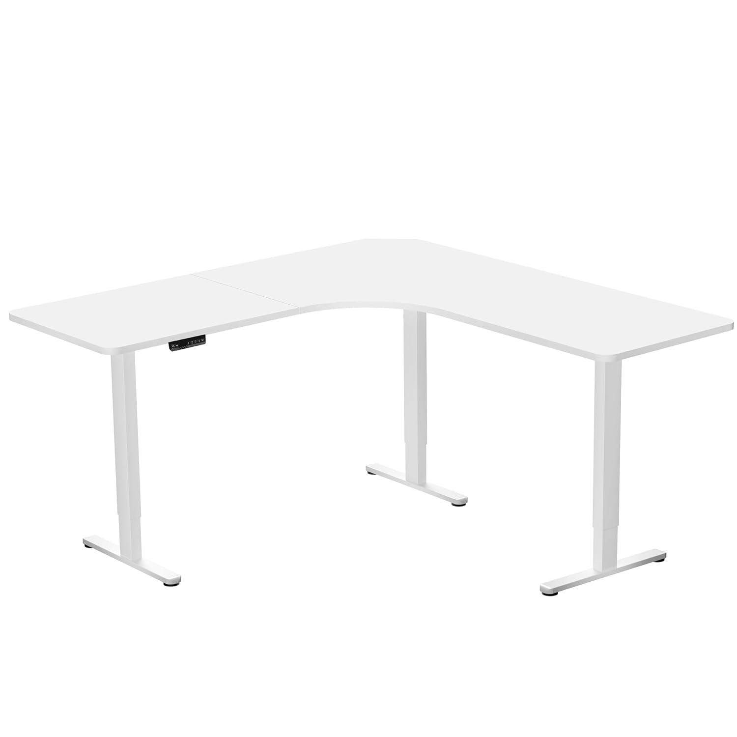 VIVO White Electric 71" x 71" Curved Corner Stand Up Desk