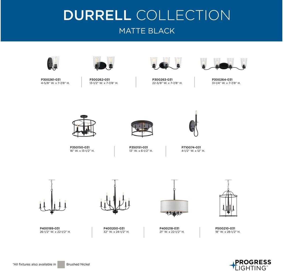 Progress Lighting Durrell 4-Light Foyer Pendant, Matte Black, Open-Cage, No Shade