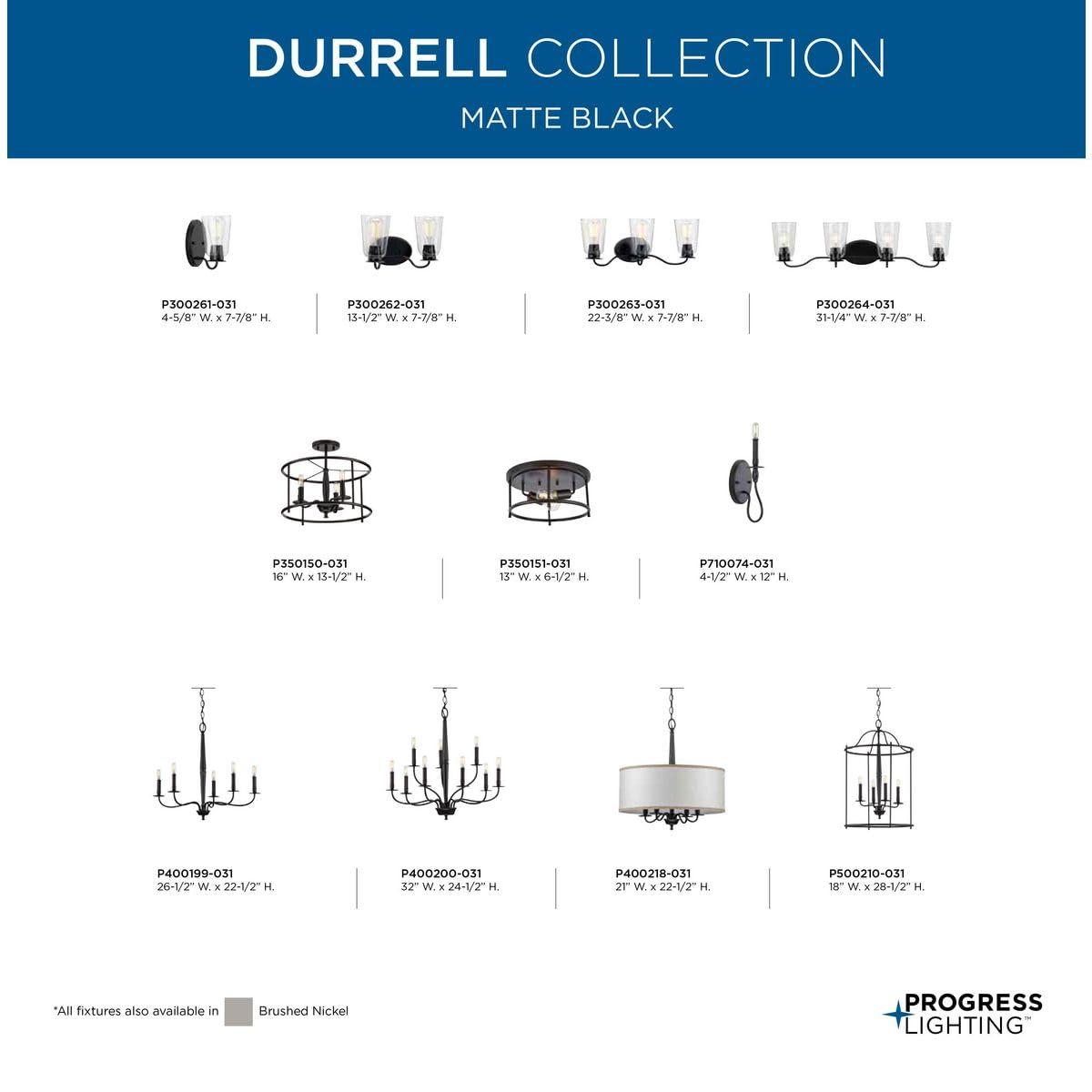 Progress Lighting Durrell 4-Light Foyer Pendant, Matte Black, Open-Cage, No Shade