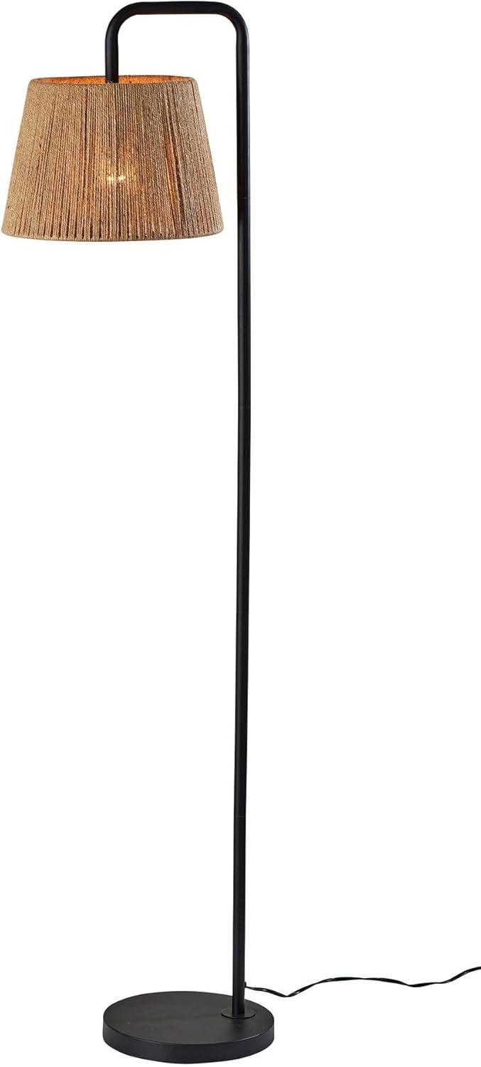 Adesso Tahoma Floor Lamp Black: Modern Metal Lighting with Polyester Drum Shade, UL Listed