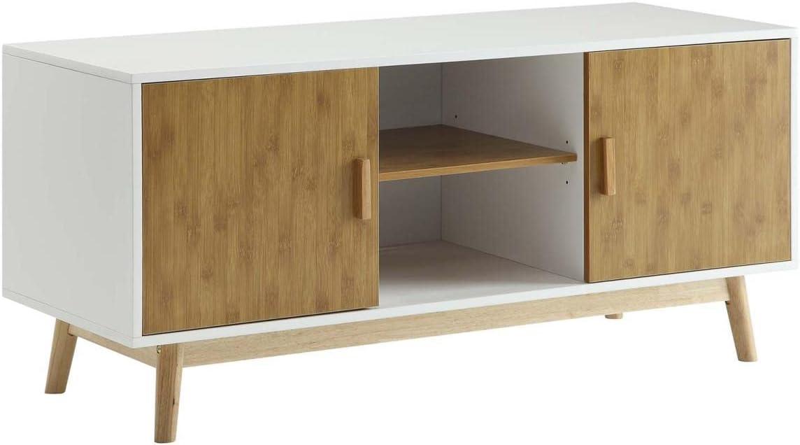 Convenience Concepts Oslo TV Stand in White and Bamboo Wood Finish