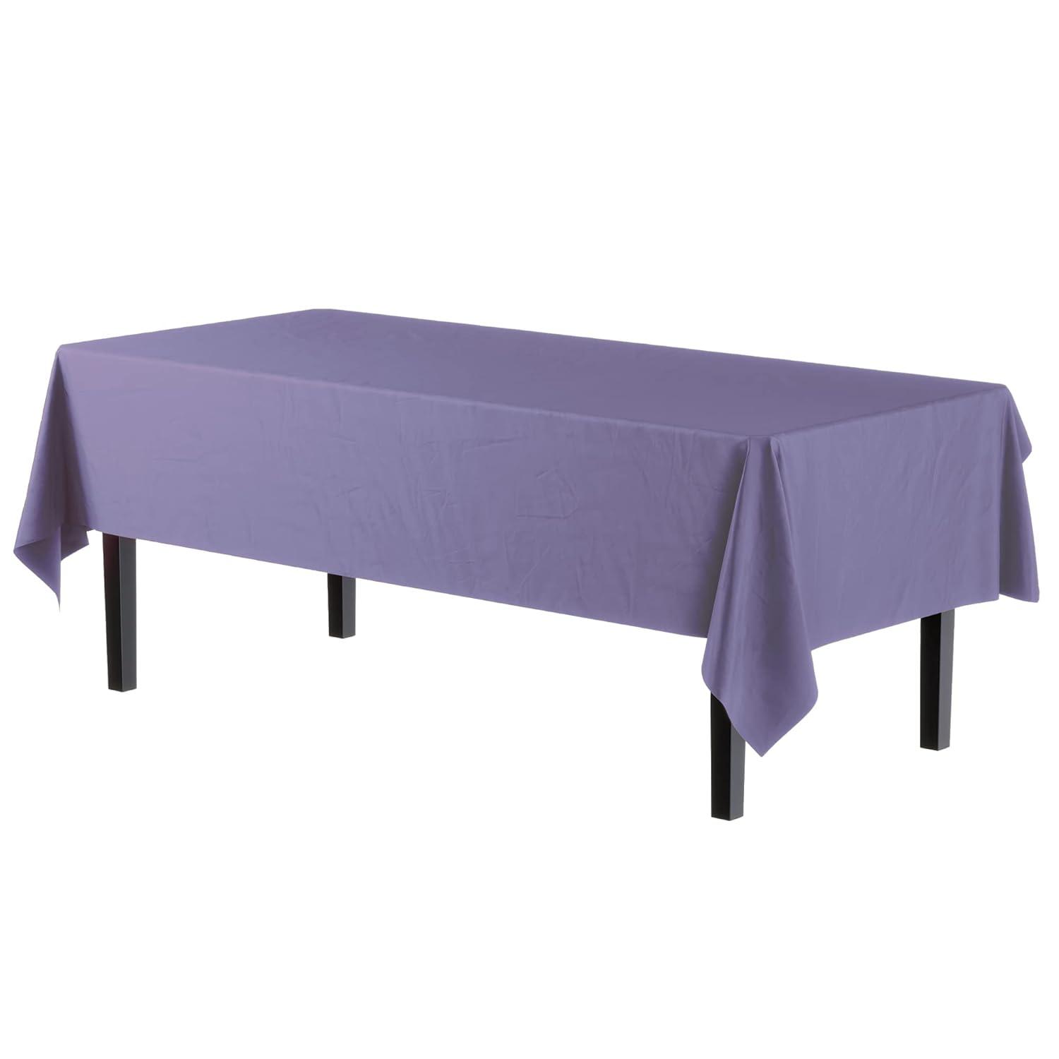 Crown Premium Quality Plastic Tablecloth 54 Inch. x 108 Inch. Rectangle - Lavender - 6 Pack