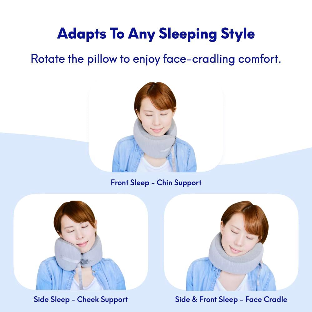 C CUSHION LAB Travel Pillow, Award-Winning Patented Ergonomic Design for Chin & Neck Support Memory Foam Neck Pillow, Compact Airplane Pillow for Traveling, Flight, Car (Navy, Medium)