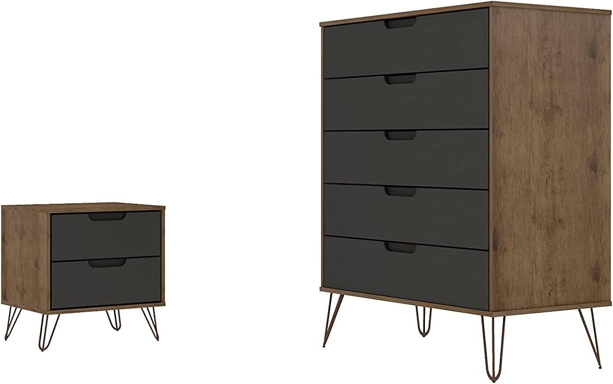 Rockefeller 5 Drawer Dresser and 2 Drawer Nightstand Set - Manhattan Comfort