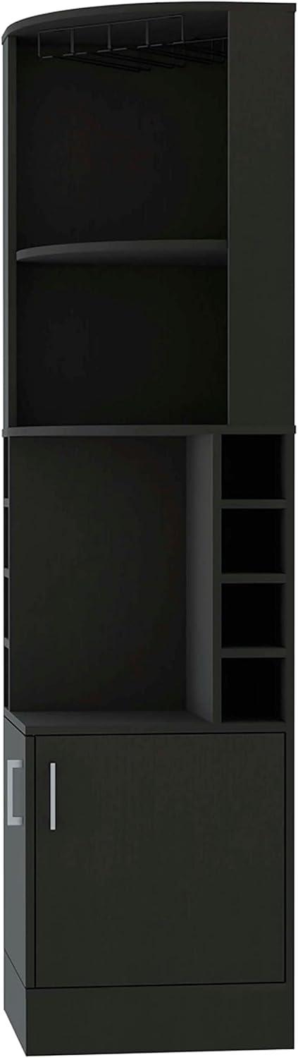 Delhi Black Engineered Wood Corner Bar Cabinet with Glass Rack