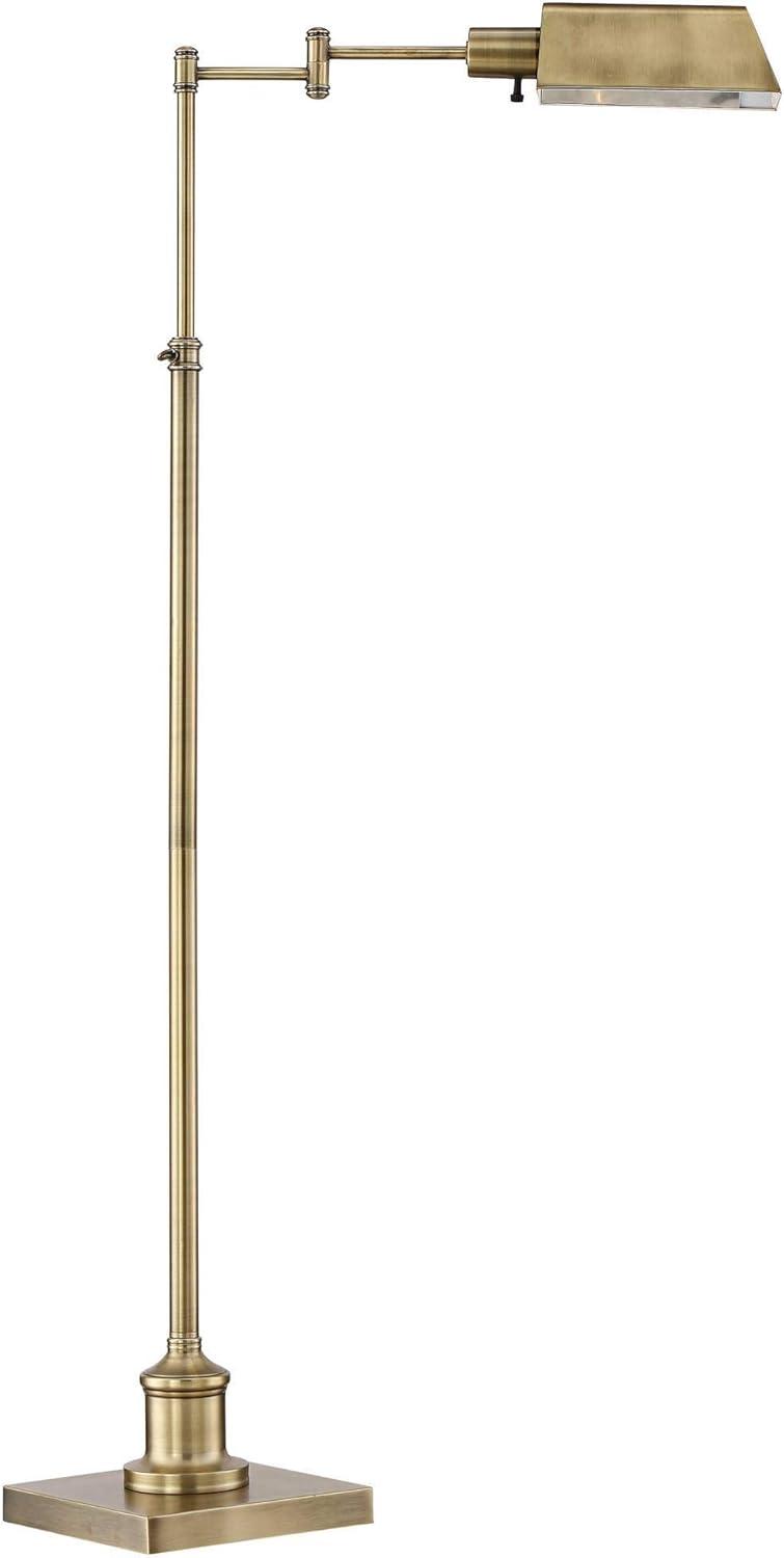 Regency Hill Jenson Traditional Pharmacy Swing Arm Floor Lamp 54" Tall Adjustable Aged Brass Metal Shade for Living Room Reading Bedroom Office