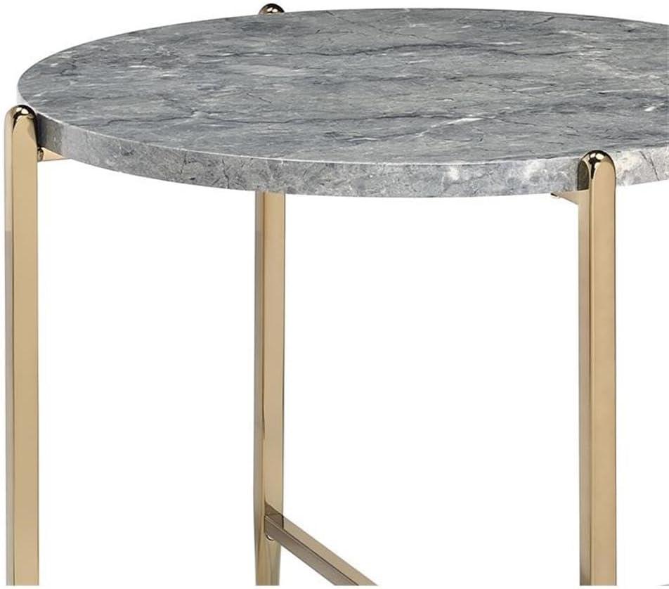 ACME Tainte End Table, Faux Marble & Champagne Finish 83477