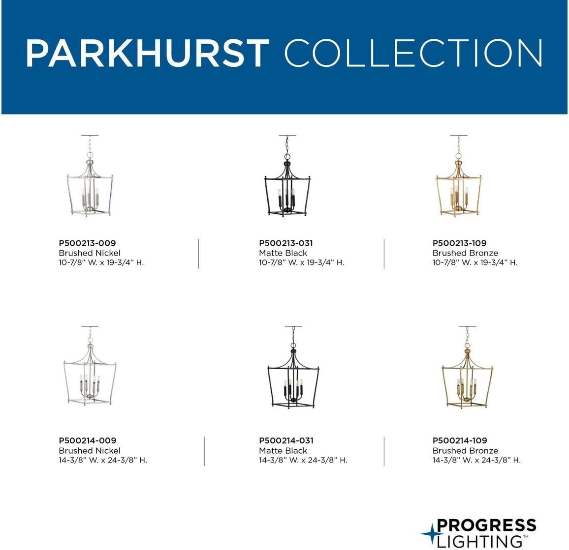 Progress Lighting Parkhurst 4-Light Lantern Matte Black Ceiling Light, Steel, Incandescent, Dry Rated