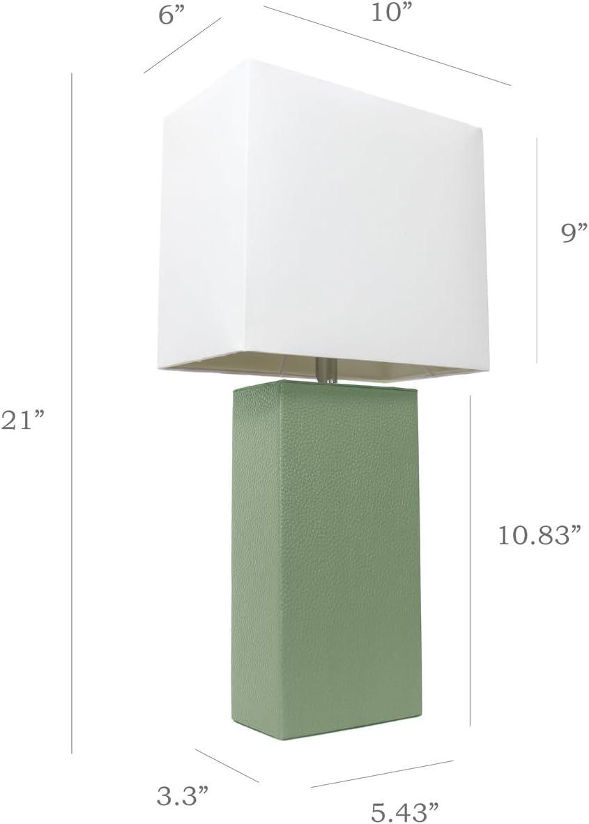 Sage Green Rectangular MDF Bedside Lamp with White Cotton Shade