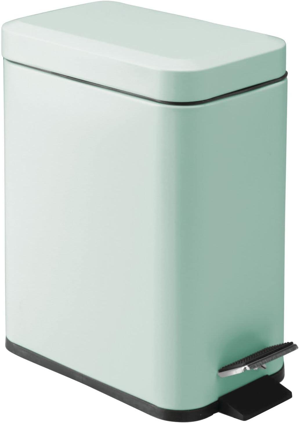 mDesign  1.3 Gallon Rectangle Metal Step Can, Liner/Handle, Lt. Mint Green