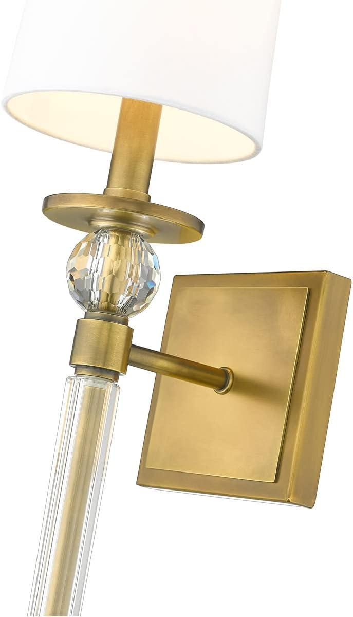 Rubbed Brass and Crystal 25" Wall Sconce with White Shade