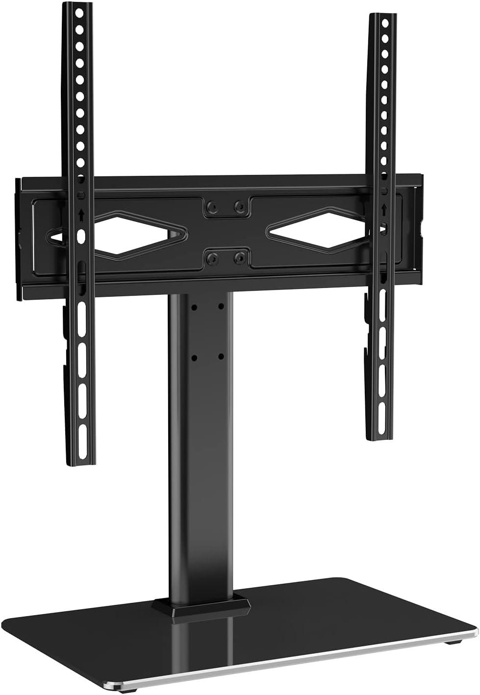 Black Adjustable Swivel TV Stand with Tempered Glass Base