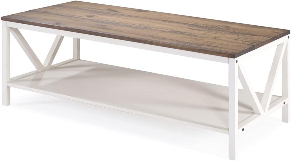 Walker Edison 48" Rectangle Wood Coffee Table in Reclaimed Barnwood and White