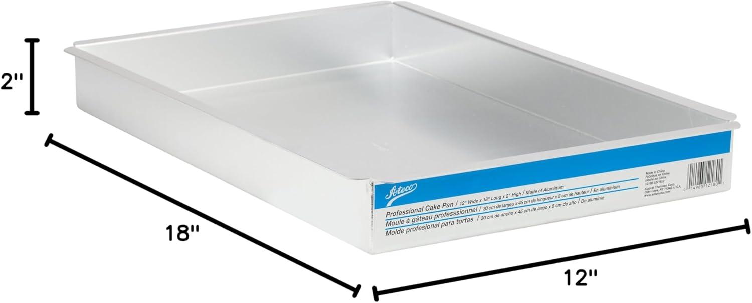 Professional Aluminum Rectangular Cake Pan, 12x18x2 Inches, Silver