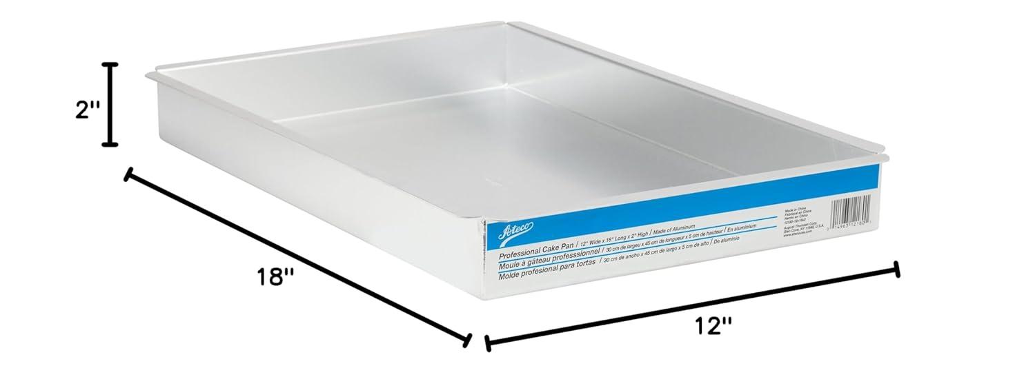 Professional Aluminum Rectangular Cake Pan, 12x18x2 Inches, Silver