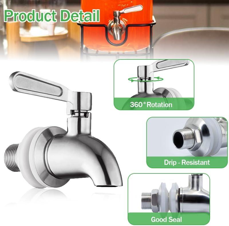 Polished Stainless Steel Beverage Dispenser Replacement Spigot Set
