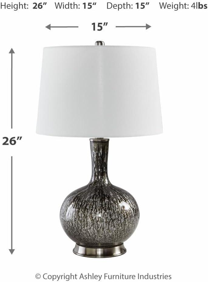 Signature Design by Ashley Tenslow Table Lamp: Mercury Glass, Empire Shade, Metal Base, UL Listed