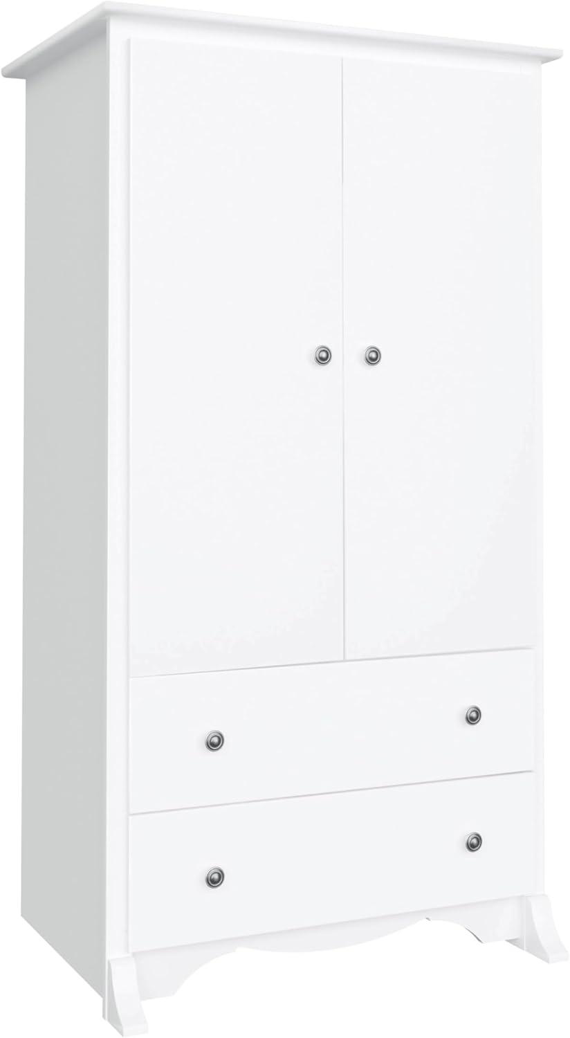 Prepac Monterey Armoire White: Transitional Style, Wood Composite, 2-Door Wardrobe for Hanging Clothes