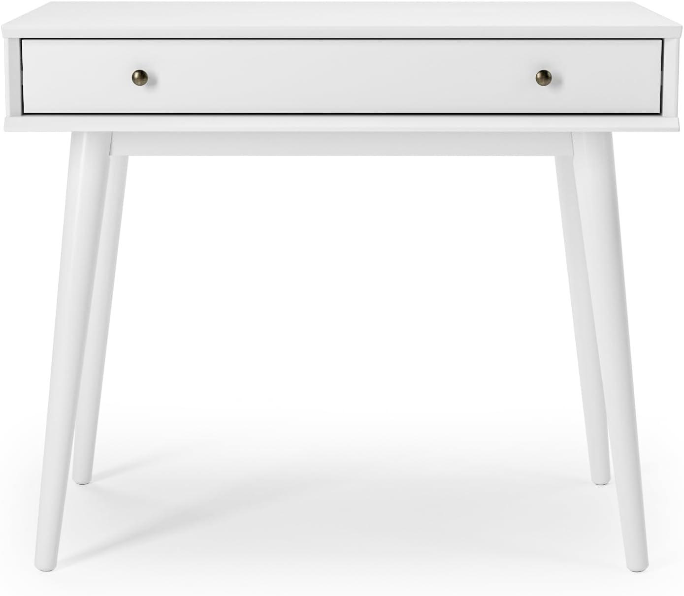 Camaflexi Mid Century Modern Desk Solid Wood Writing Table for Small Spaces, White