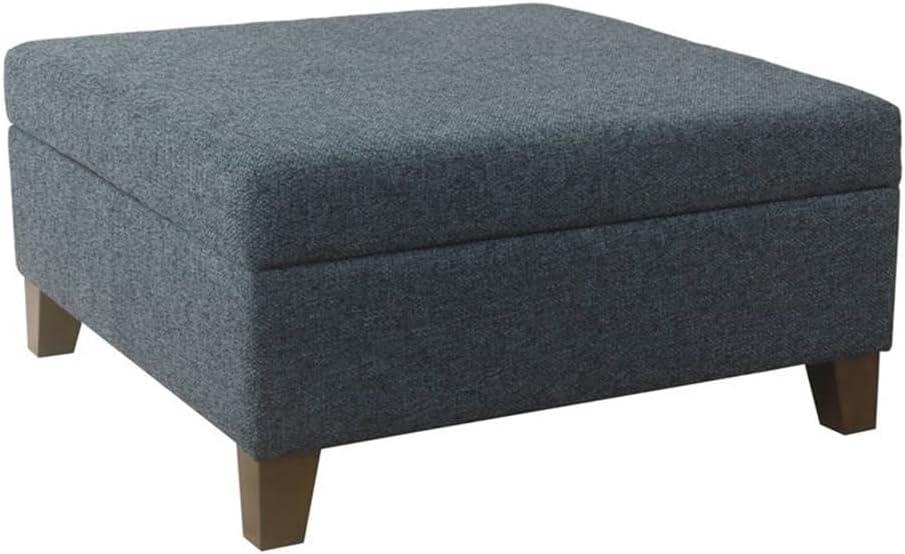 32" Luxury Square Storage Ottoman Textured Navy - HomePop: Hinged Lid, Wood Legs, Easy Assembly