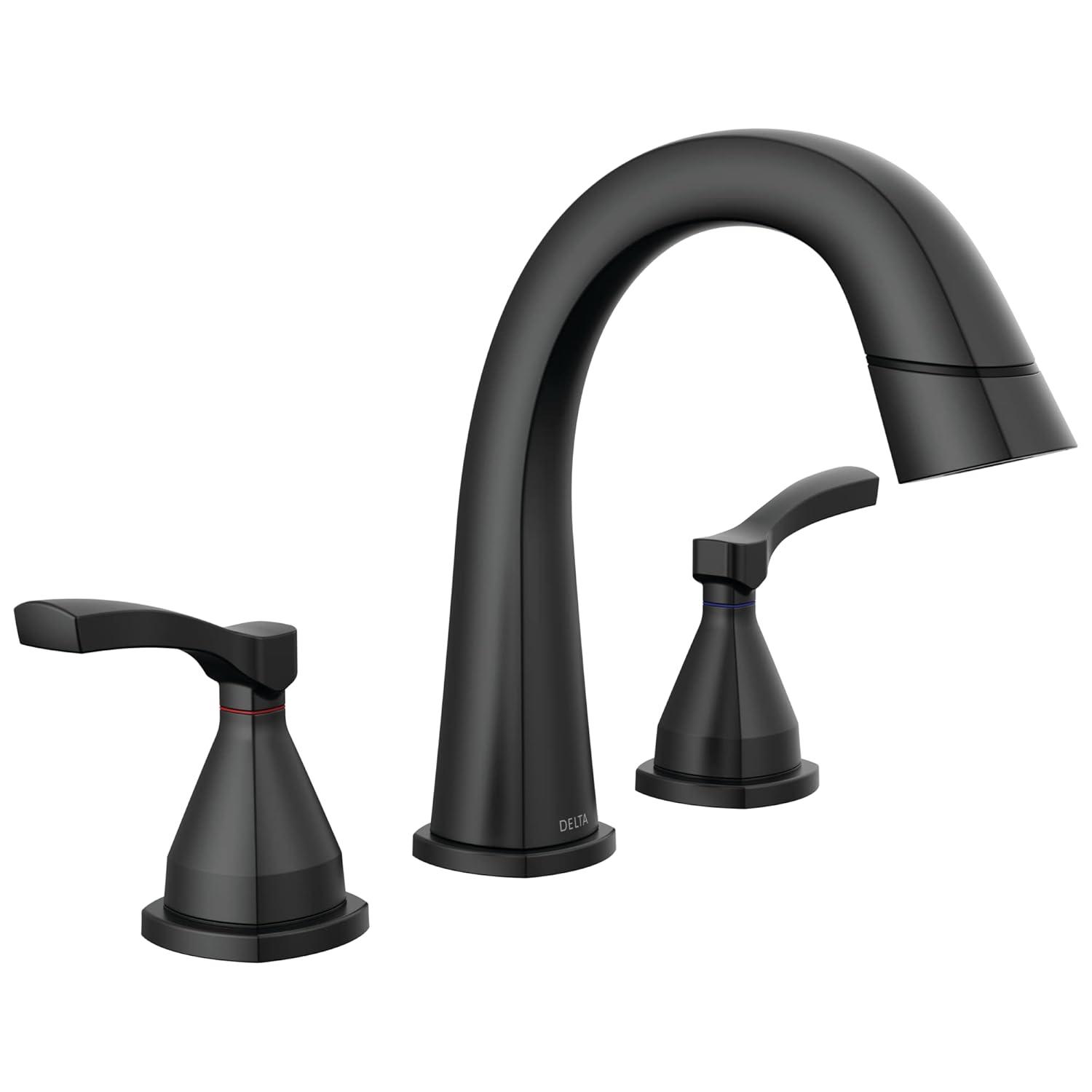 Delta Stryke 3-Hole Widespread Pull Out Sprayer Bathroom Faucet, 2-Handle Bathroom Sink Faucet 35775-BLPD-DST