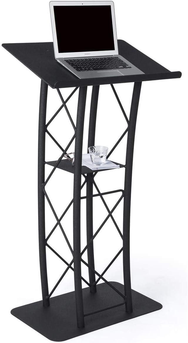 Displays2go Black Aluminum and Steel Truss Lectern with Curved Design (LCTTACBK)