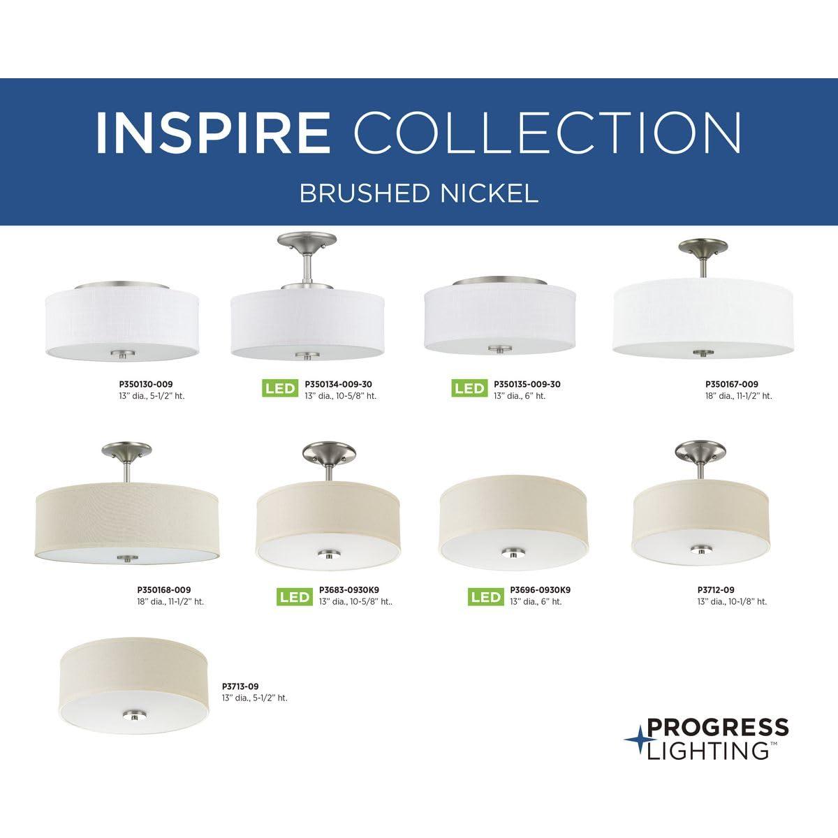 Progress Lighting Inspire Collection 3-Light Semi-Flush Mount, Brushed Nickel, Summer Linen Shade