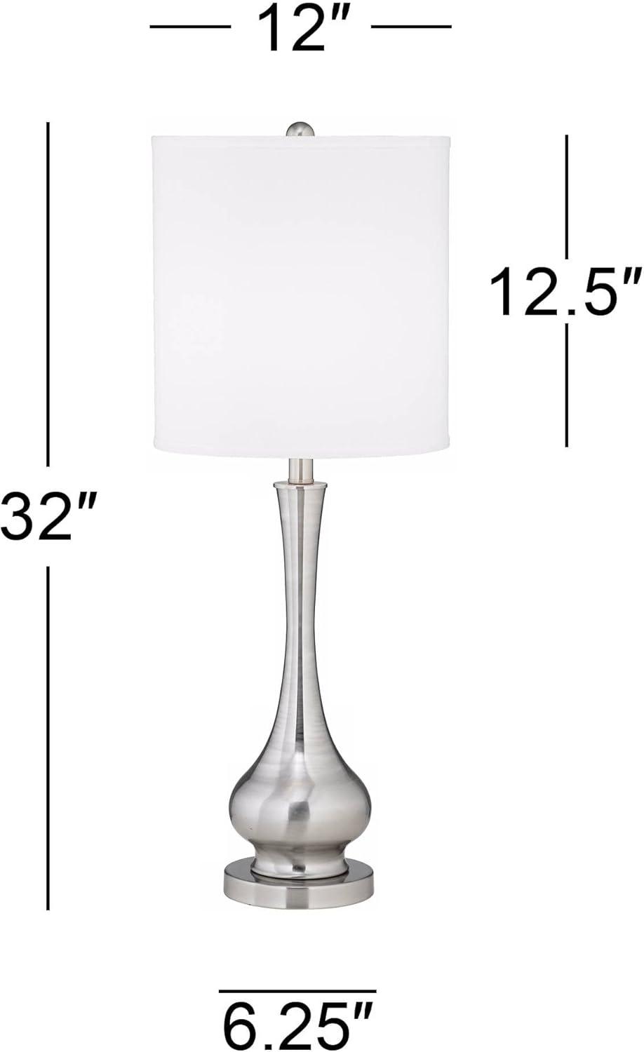 Possini Euro Design Modern Buffet Table Lamp 32" Tall Brushed Nickel Metal Gourd White Fabric Cylinder Shade for Living Room House Dining Entryway