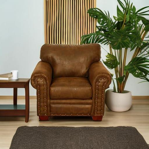 American Furniture Classics Model 8501-20 Buckskin Lodge Arm Chair Covered in Microfiber and Cotton Tapestry for Adults