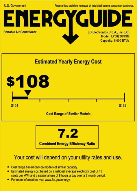 LG 8000 BTU (DOE) / (12000 ASHRAE) Portable Air Conditioners Cools 350 Sqft Easy Install & WiFi App Remote Eco-friendly, Quiet Small & Medium Room Air Conditioner AC Unit Home Gray LP0823GSSM