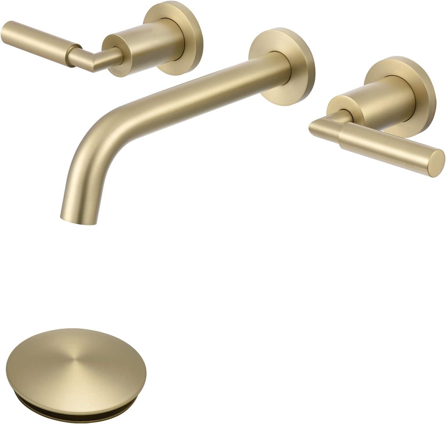 10.08" Wall Mounted Solid Brass 2-Handle Bathroom Sink Faucet