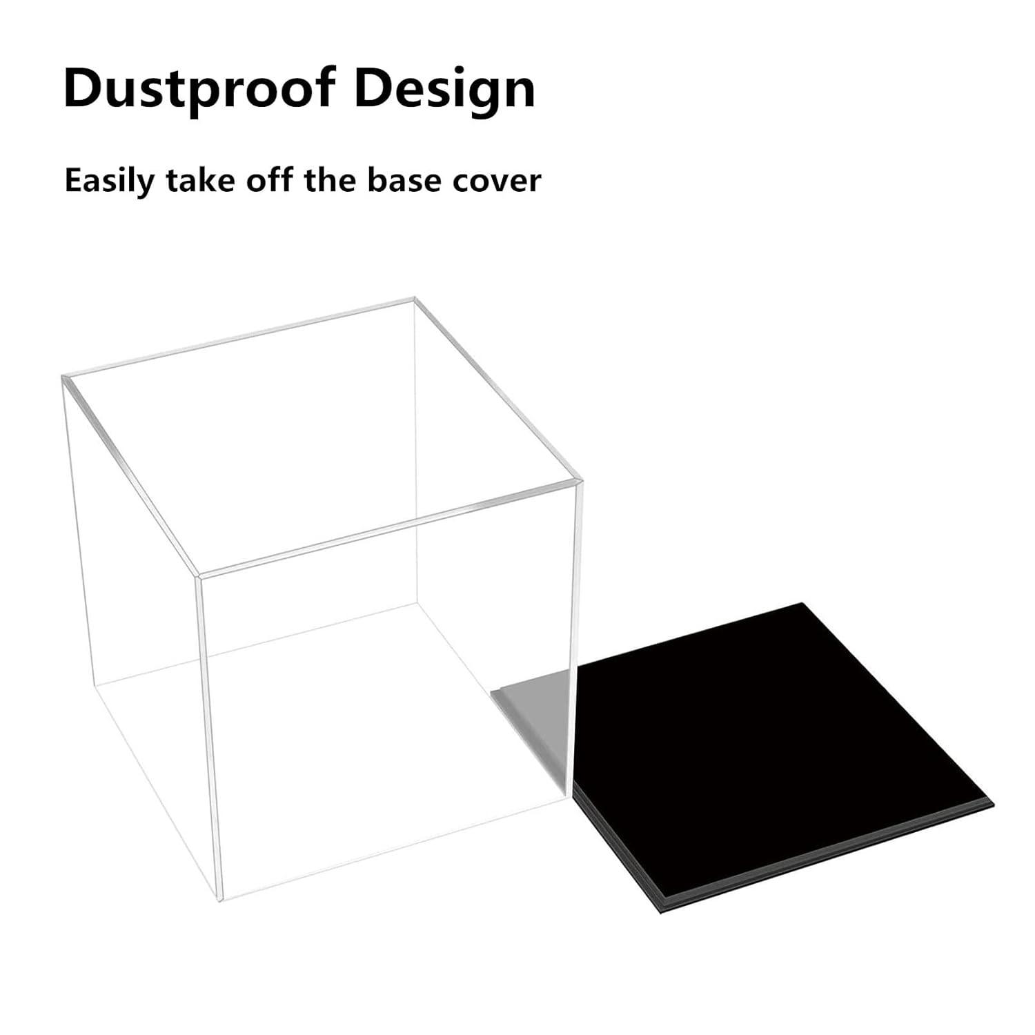 Cliselda Acrylic Display Case with Black Base 5x5x5 inch, Clear Square Acrylic Box Cube Small Storage Containers, Fully Assembled Dustproof Plastic Display Box for Collectibles Action Figures