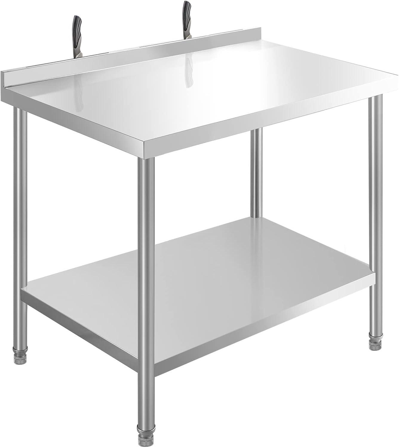 JINSEED Stainless Steel Work Table with Backsplash, 36 x 24 inch Commercial Food Prep Worktable, Heavy Duty Work Table for Kitchen, Restaurant, Hotelh