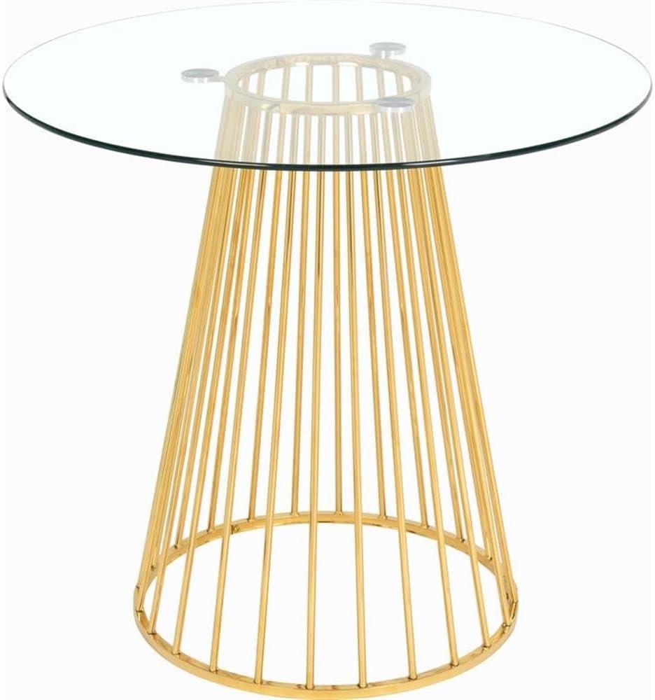 Round Clear Glass Counter Height Table with Gold Metal Base