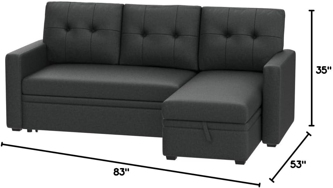 Devion Furniture Polyester Fabric Reversible Sleeper Sectional Sofa in Dark Gray