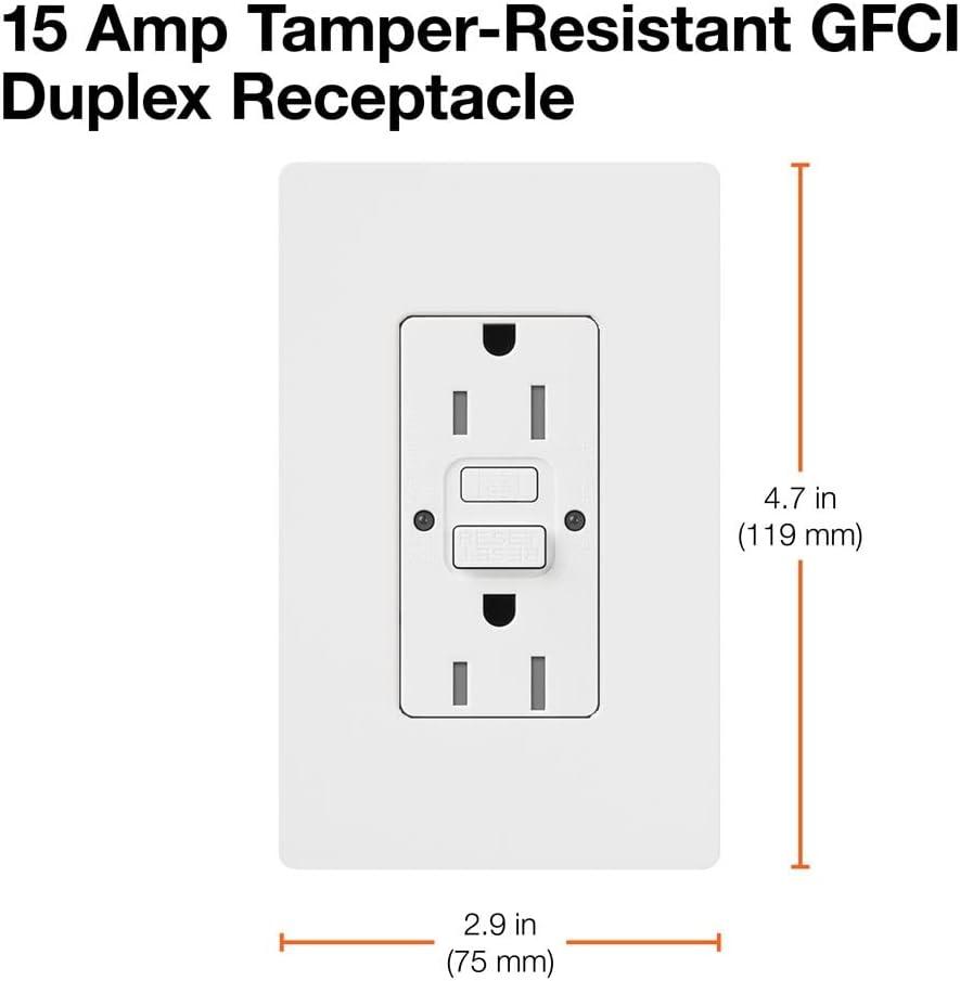 White Tamper Resistant GFCI Receptacle with Indicator Light and Wall Plate