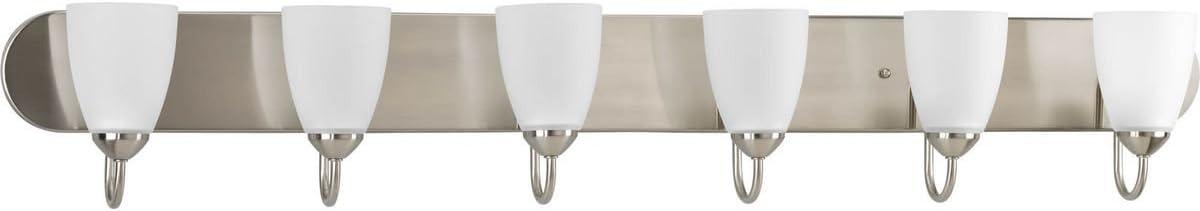 Progress Lighting Gather 6-Light Bath Bracket, Brushed Nickel, Etched Glass Shades
